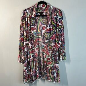 Ali Miles Women’s Lightweight Paisley Boho Art to Wear Cardigan Size 3X